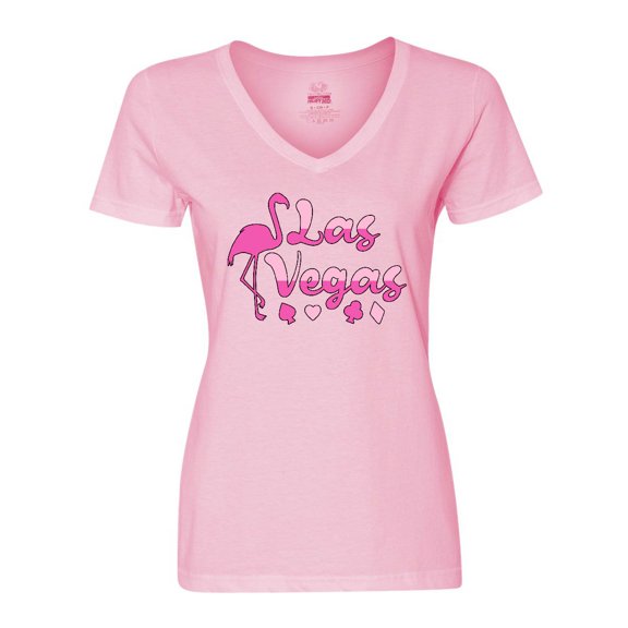 Inktastic Las Vegas- Flamingo Silhouette in Pink Women's V-Neck T-Shirt