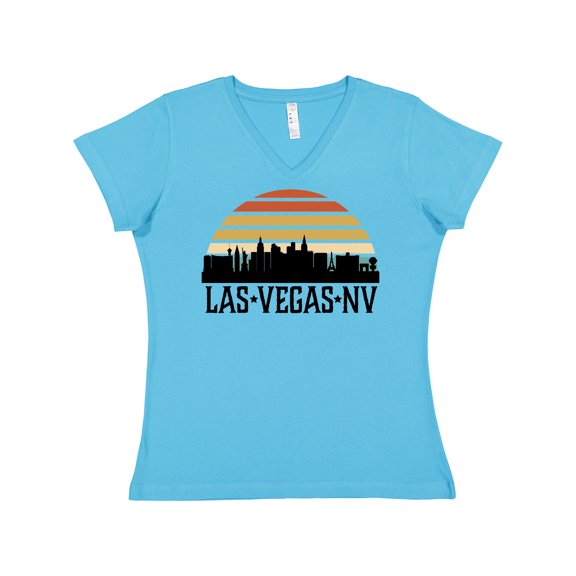 Inktastic Las Vegas Nevada Skyline Retro Women's V-Neck T-Shirt