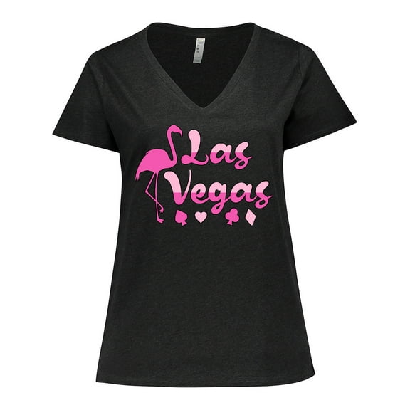 Inktastic Las Vegas- flamingo silhouette in pink Women's Plus Size V-Neck T-Shirt