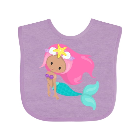 Inktastic Latina Mermaid, Cute Mermaid, Pink Hair, Starfish Girls Baby Bib