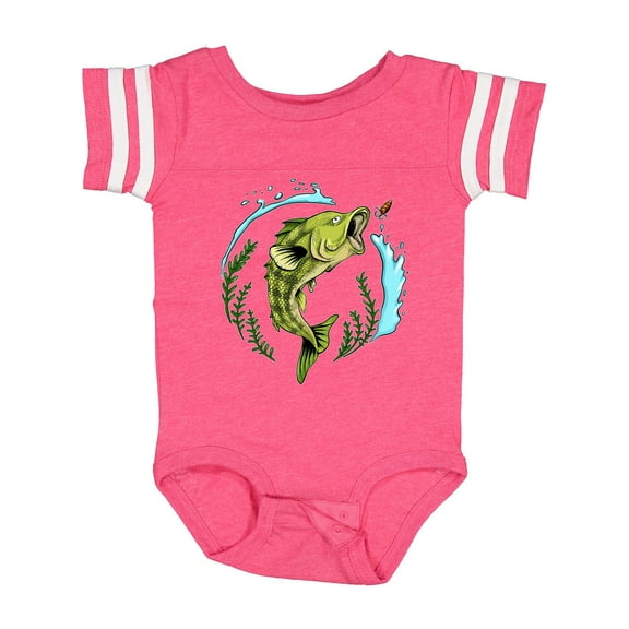 Inktastic Leaping Bass Fish- Fishing Illustration Boys or Girls Baby Bodysuit