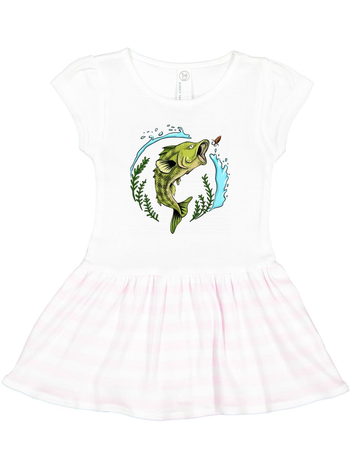 Inktastic Leaping Bass Fish- Fishing Illustration Girls Toddler Dress 