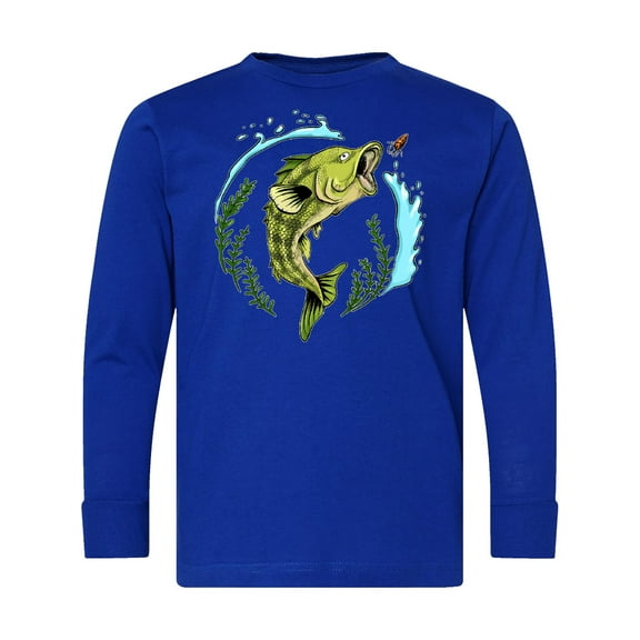 Inktastic Leaping Bass Fish Fishing Illustration Long Sleeve Youth T-Shirt