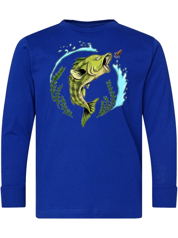 Leaping Bass Fish Fishing Illustration Long Sleeve Youth T-Shirt