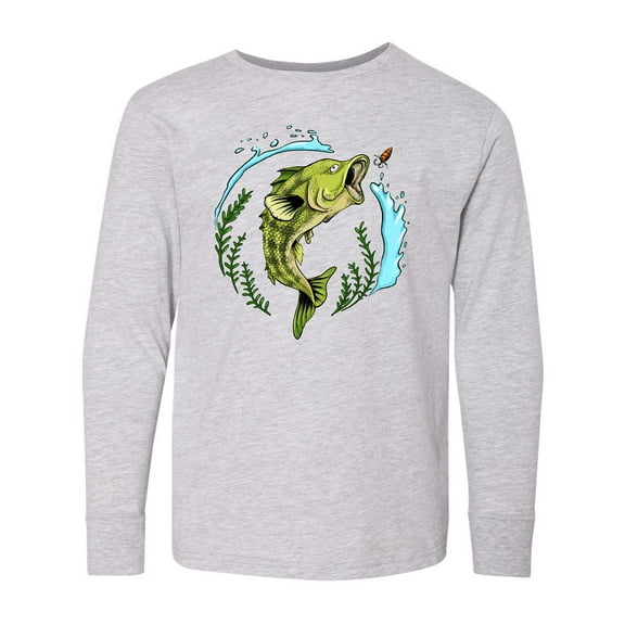 Inktastic Leaping Bass Fish Fishing Illustration Long Sleeve Youth T-Shirt