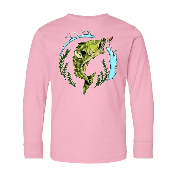 Inktastic Leaping Bass Fish Fishing Illustration Long Sleeve Youth T-Shirt