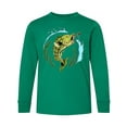 thumbnail image 1 of Inktastic Leaping Bass Fish Fishing Illustration Long Sleeve Youth T-Shirt, 1 of 5