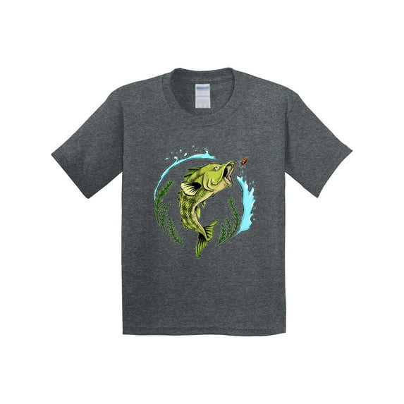 Inktastic Leaping Bass Fish Fishing Illustration Youth T-Shirt