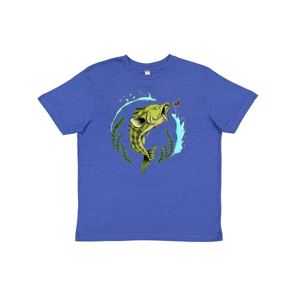 Inktastic Leaping Bass Fish Fishing Illustration Youth T-Shirt