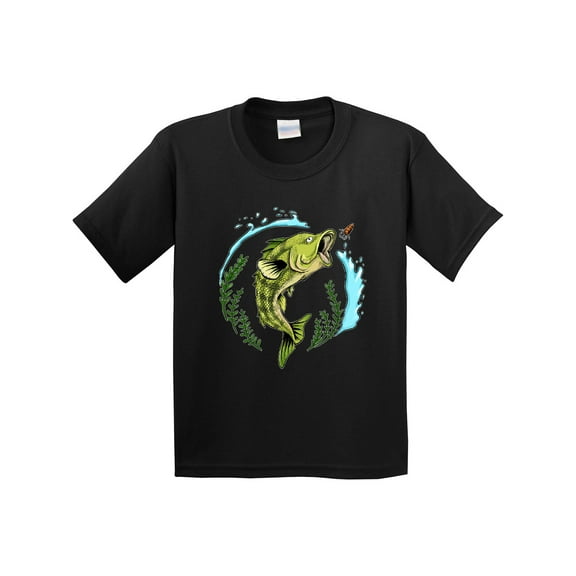 Inktastic Leaping Bass Fish Fishing Illustration Youth T-Shirt