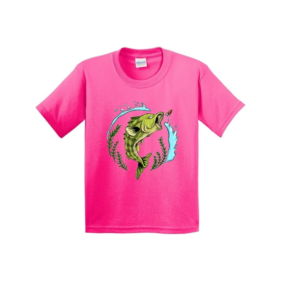 Inktastic Leaping Bass Fish Fishing Illustration Youth T-Shirt