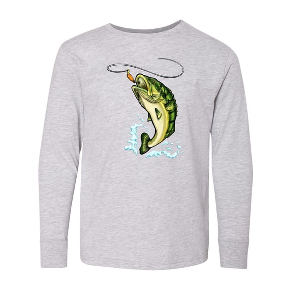 Inktastic Leaping Bass Fish Long Sleeve Youth T-Shirt