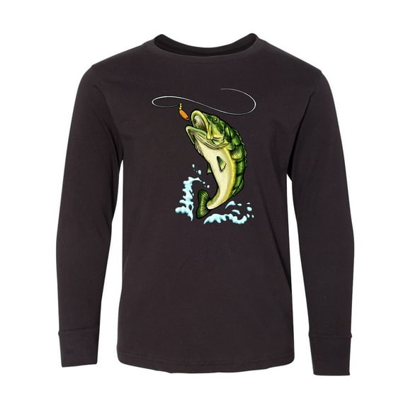Inktastic Leaping Bass Fish Long Sleeve Youth T-Shirt