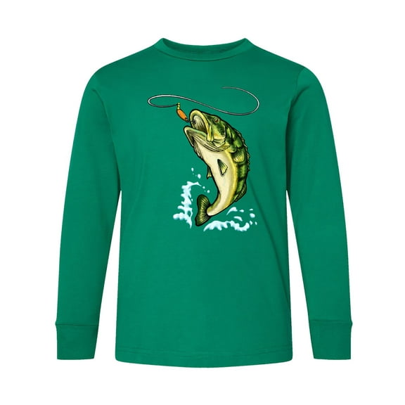 Inktastic Leaping Bass Fish Long Sleeve Youth T-Shirt