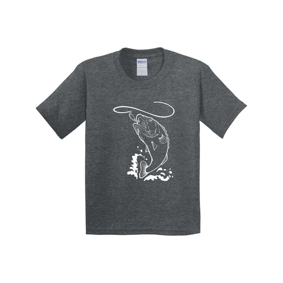Inktastic Leaping Bass Fish White Outline Youth T-Shirt
