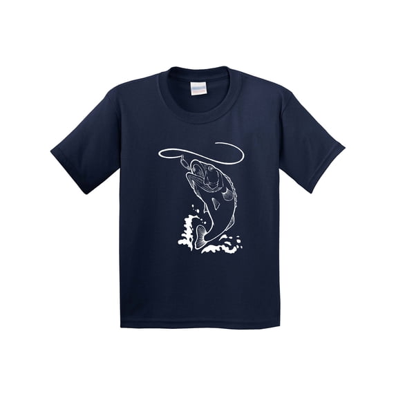Inktastic Leaping Bass Fish White Outline Youth T-Shirt