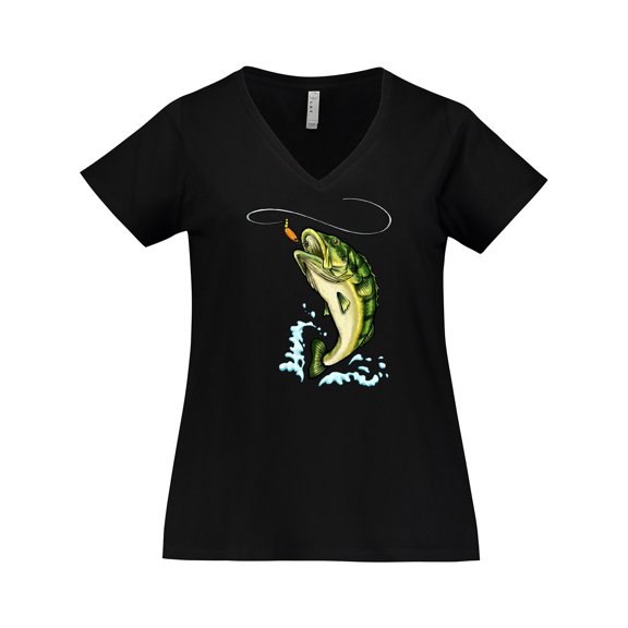 Inktastic Leaping Bass Fish Women's Plus Size V-Neck T-Shirt