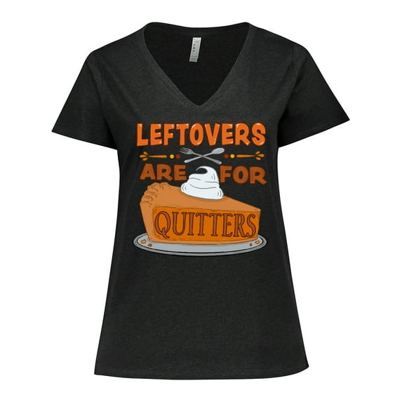 Inktastic Leftovers are for Quitters with Pumpkin Pie Women's Plus Size V-Neck T-Shirt