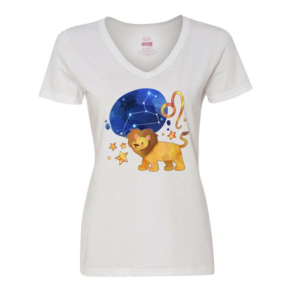 Inktastic Leo Constellation Zodiac Sign Illustration Women's V-Neck T-Shirt
