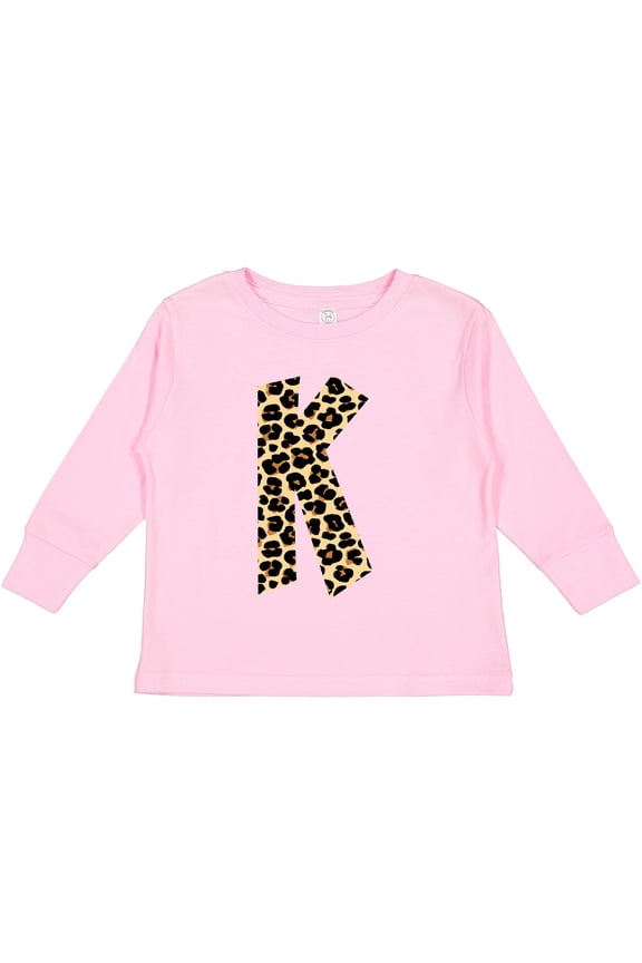 Leopard Print Letter K Boys or Girls Long Sleeve Toddler T-Shirt