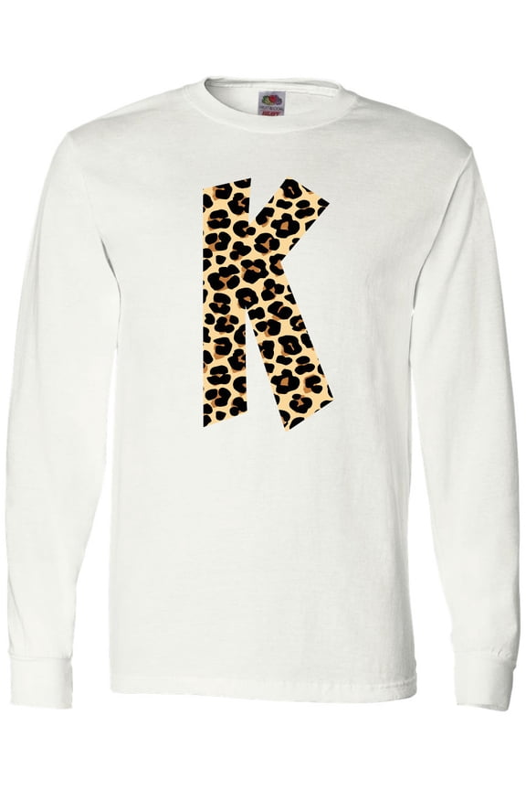 Leopard Print Letter K Long Sleeve T-Shirt