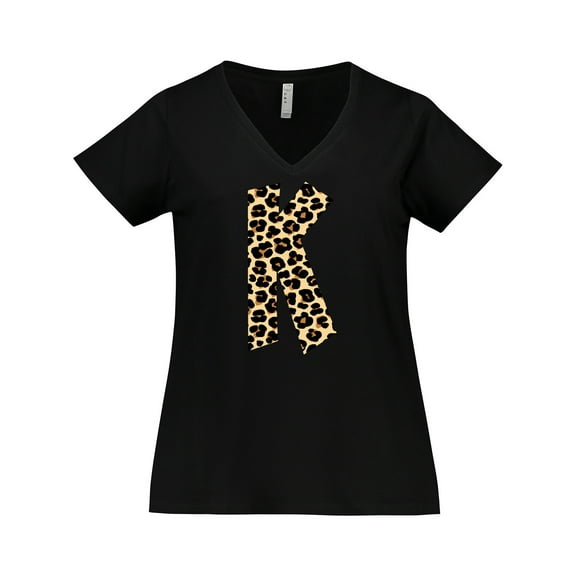 Inktastic Leopard Print Letter K Women's Plus Size V-Neck T-Shirt