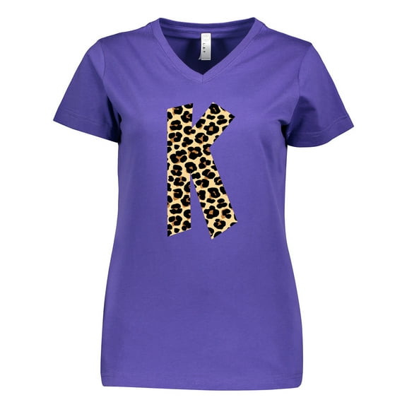 Inktastic Leopard Print Letter K Women's V-Neck T-Shirt