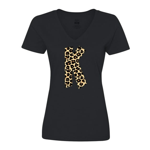 Inktastic Leopard Print Letter K Women's V-Neck T-Shirt