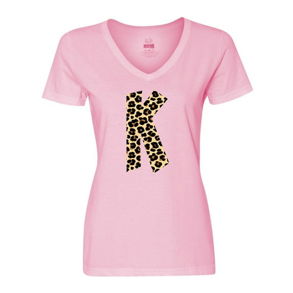 Inktastic Leopard Print Letter K Women's V-Neck T-Shirt