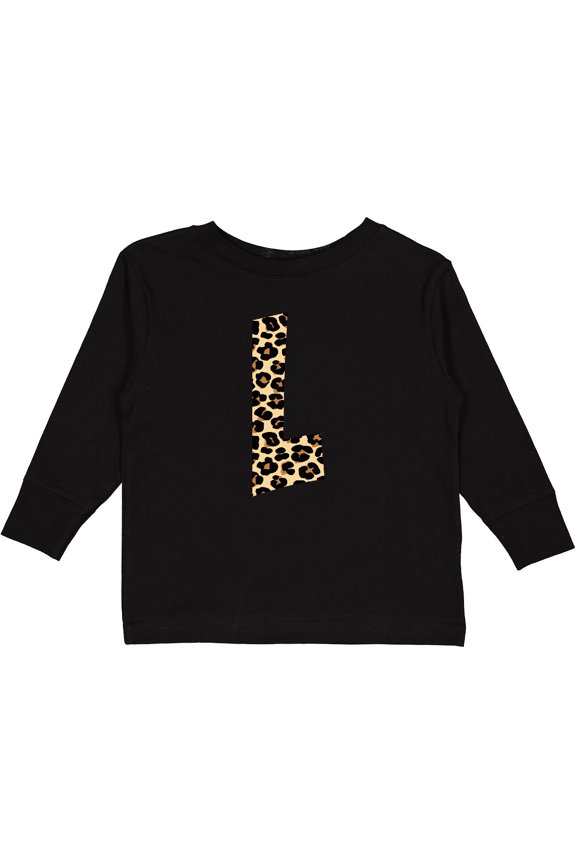Leopard Print Letter L Boys or Girls Long Sleeve Toddler T-Shirt