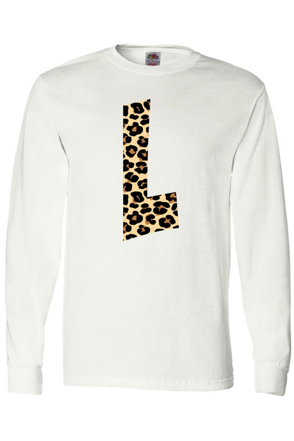 Leopard Print Letter L Long Sleeve T-Shirt