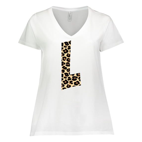 Inktastic Leopard Print Letter L Women's Plus Size V-Neck T-Shirt