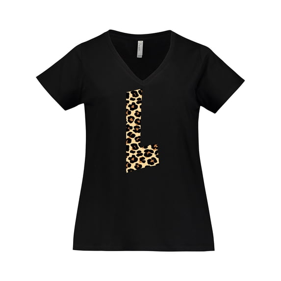 Inktastic Leopard Print Letter L Women's Plus Size V-Neck T-Shirt