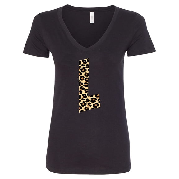Inktastic Leopard Print Letter L Women's V-Neck T-Shirt