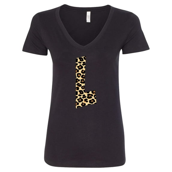 Inktastic Leopard Print Letter L Women's V-Neck T-Shirt