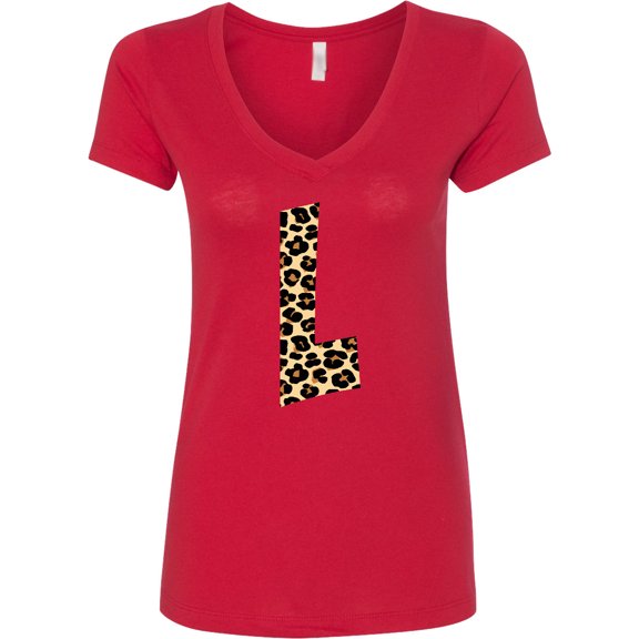 Inktastic Leopard Print Letter L Women's V-Neck T-Shirt
