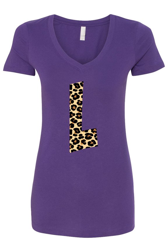 Leopard Print Letter L Women's V-Neck T-Shirt