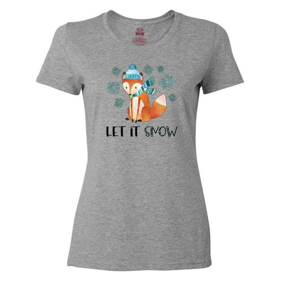 Inktastic Let It Snow Cute Orange Fox in Hat and Scarf Women's T-Shirt