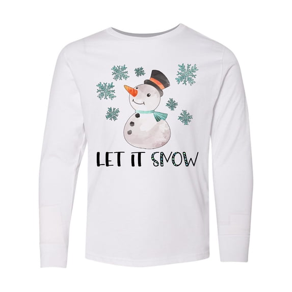Inktastic Let It Snow Cute Snowman in Hat and Scarf Long Sleeve Youth T-Shirt