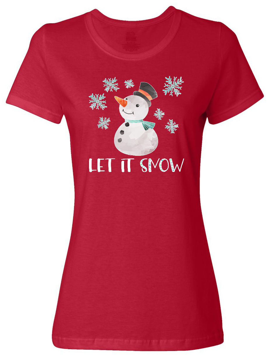 Inktastic Let It Snow Cute Snowman in Hat and Scarf Women's T-Shirt - image 1 of 4
