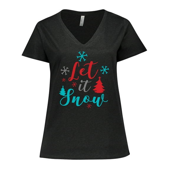 Inktastic Let It Snow, Snowflakes, Christmas - Red Blue Gray Women's Plus Size V-Neck T-Shirt
