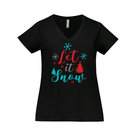 Inktastic Let It Snow, Snowflakes, Christmas - Red Blue Gray Women's Plus Size V-Neck T-Shirt