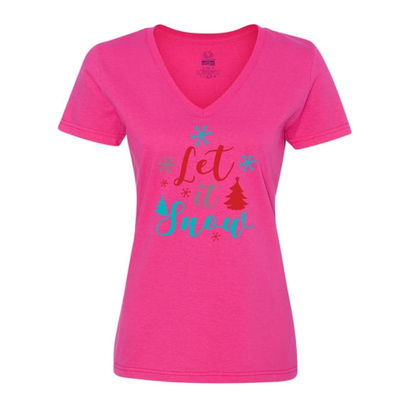 Inktastic Let It Snow, Snowflakes, Christmas - Red Blue Gray Women's V-Neck T-Shirt