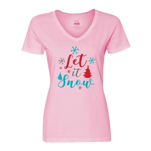 Inktastic Let It Snow, Snowflakes, Christmas - Red Blue Gray Women's V-Neck T-Shirt