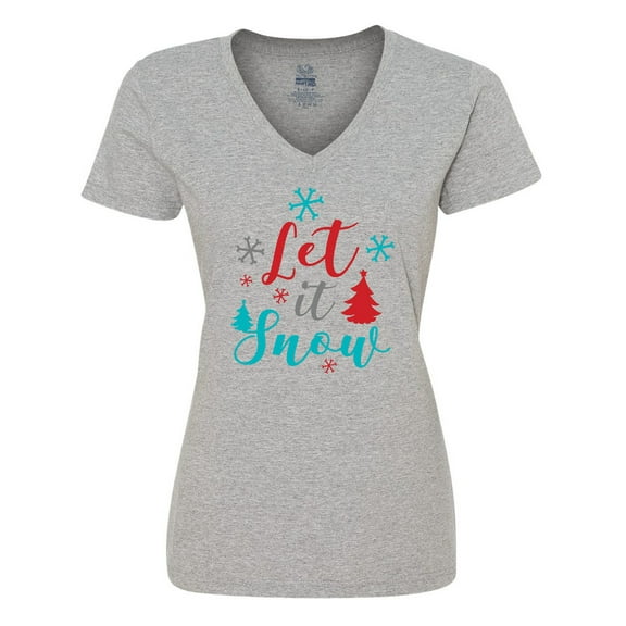Inktastic Let It Snow, Snowflakes, Christmas - Red Blue Gray Women's V-Neck T-Shirt