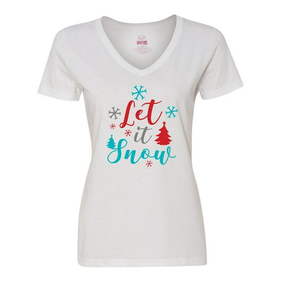 Inktastic Let It Snow, Snowflakes, Christmas - Red Blue Gray Women's V-Neck T-Shirt