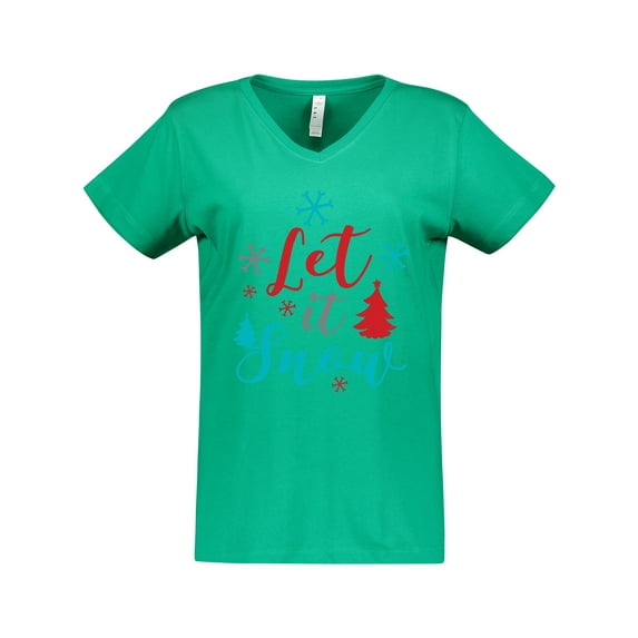 Inktastic Let It Snow, Snowflakes, Christmas - Red Blue Gray Women's V-Neck T-Shirt