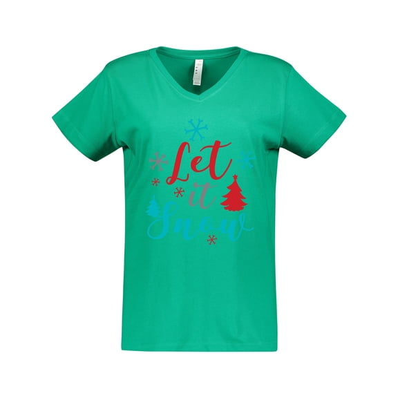 Inktastic Let It Snow, Snowflakes, Christmas - Red Blue Gray Women's V-Neck T-Shirt