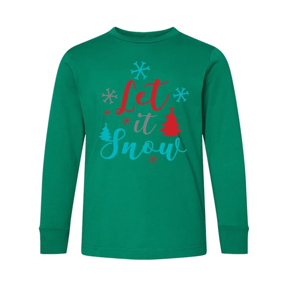 Inktastic Let It Snow, Snowflakes, Trees, Christmas, Xmas Long Sleeve Youth T-Shirt