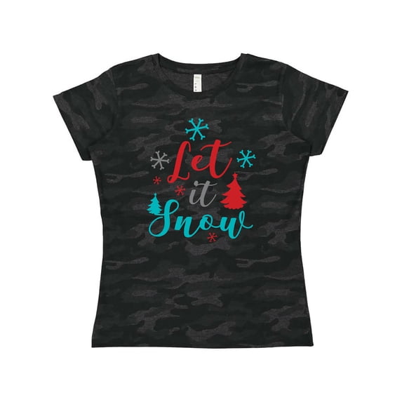 Inktastic Let It Snow, Snowflakes, Trees, Christmas, Xmas Women's T-Shirt